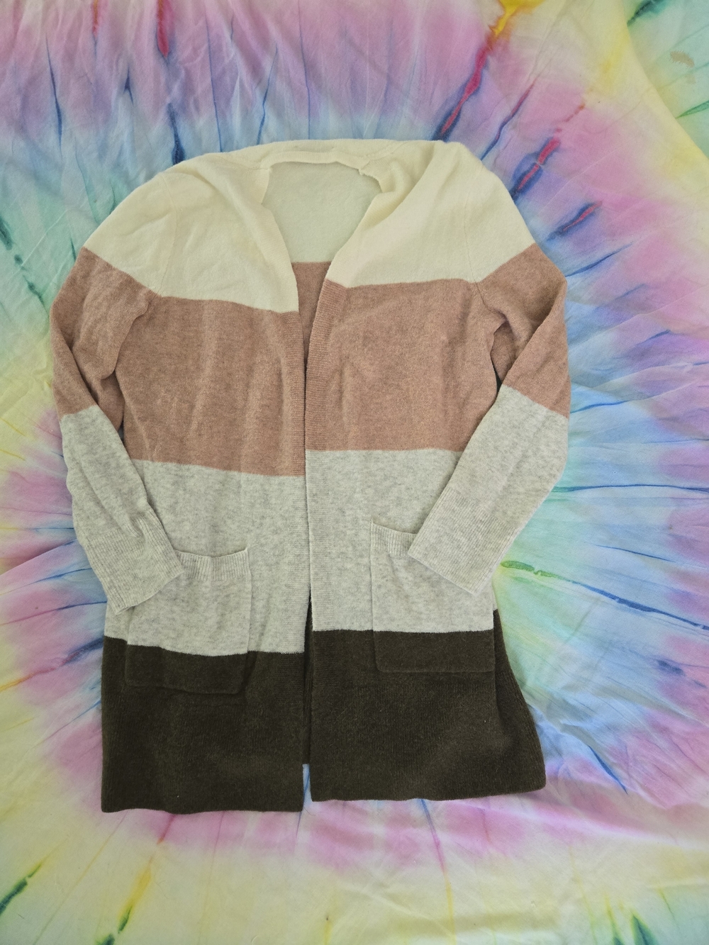 Madewell Kent Colorblock Cardigan - Cream, Pink, Gret & Brown